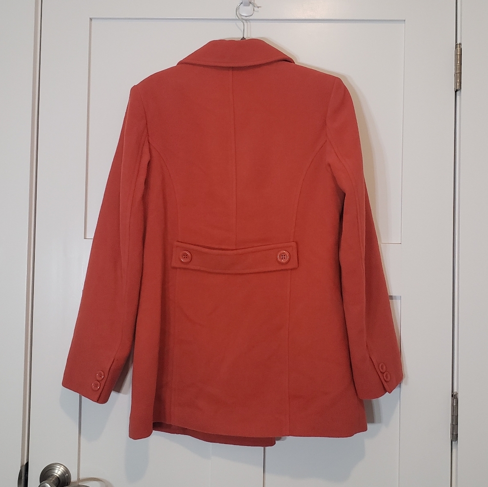Chadwicks Wool Blend Pea Coat Double Breasted Size 10P Pockets Orange - Picture 10 of 16